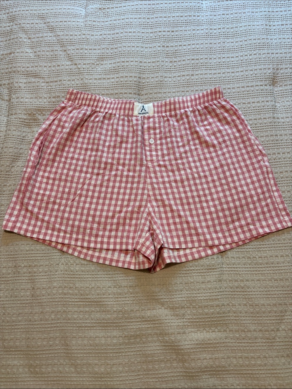 Anrabess Gingham High-Waist Women’s Shorts in Pink/White